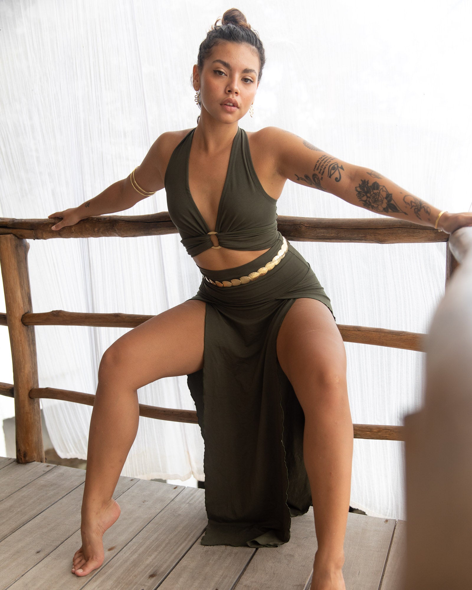 Cleopatra Slit Skirt - Forest Jade