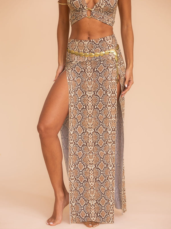 Cleopatra Slit Skirt - Organic Snake Print