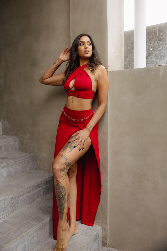 Cleopatra Slit Skirt - Crimson Red