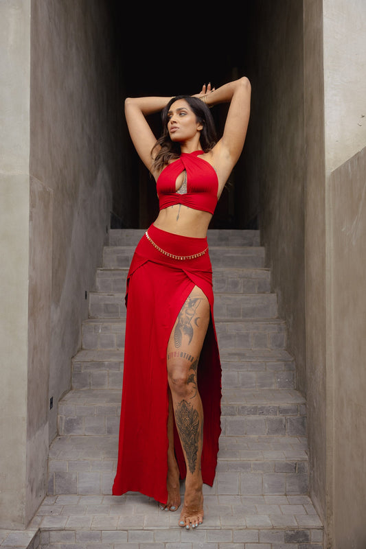 Cleopatra Slit Skirt - Crimson Red